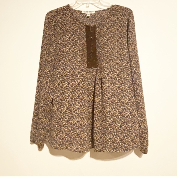 BLACK Rainn lightweight Blouse Blue Floral Pattern Large - Picture 1 of 6